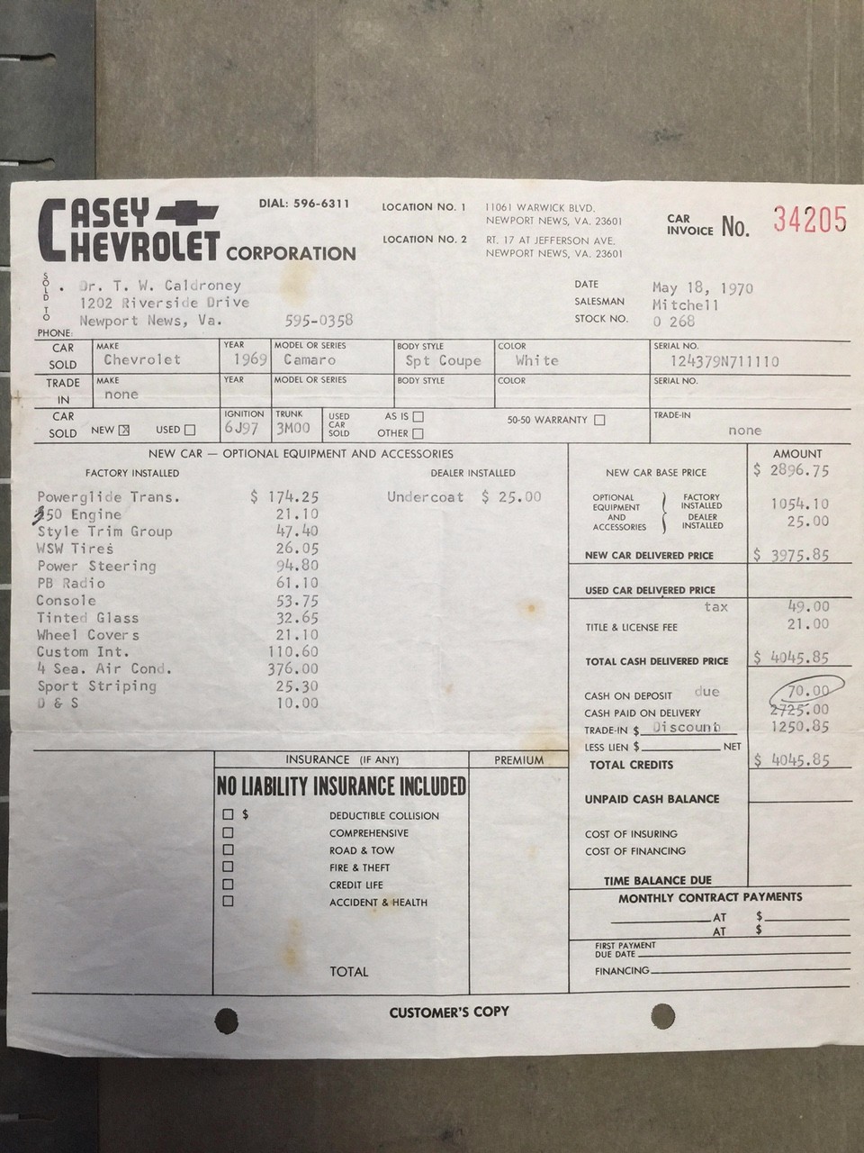 Used 1969 Chevrolet Camaro YENKO CLONE-NEW PAINT JOB-X11CODE-ORIGINAL BILL OF SALE FROM DAY 1 | Mundelein, IL