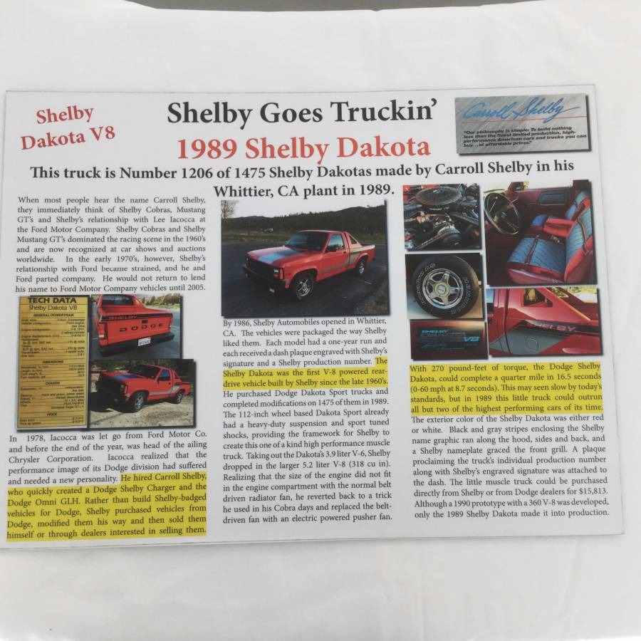 Used 1989 Dodge Dakota -SHELBY GT PICKUP-BUILT AT CARROLL SHELBY FACILITY- | Mundelein, IL