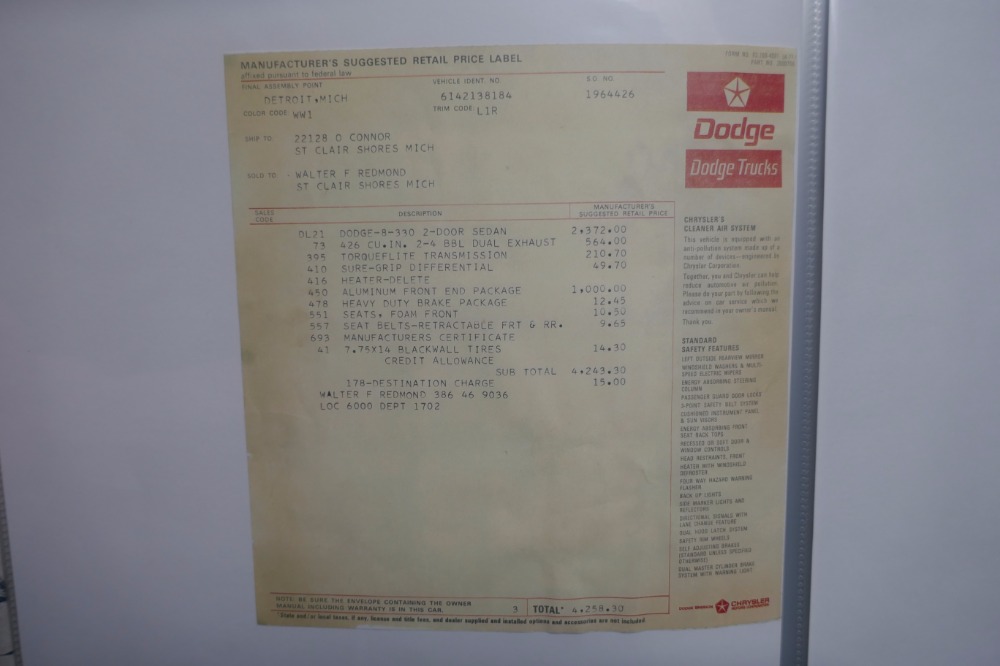Used 1964 Dodge 330 -HEMI SUPER STOCK-STAGE III-FACTORY LIGHT WEIGHT MOPAR- SEE VIDEO | Mundelein, IL