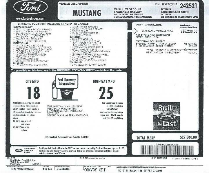 Used 2001 Ford Mustang -BULLITT-  GT Dark Highland Green with only 15680 miles | Mundelein, IL