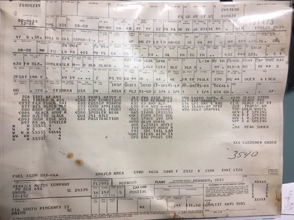 Used 1979 Pontiac Trans Am -BUILD SHEET-MINT CONDITION T TOPS-SOUTHERN 1 OWNER BIRD- | Mundelein, IL
