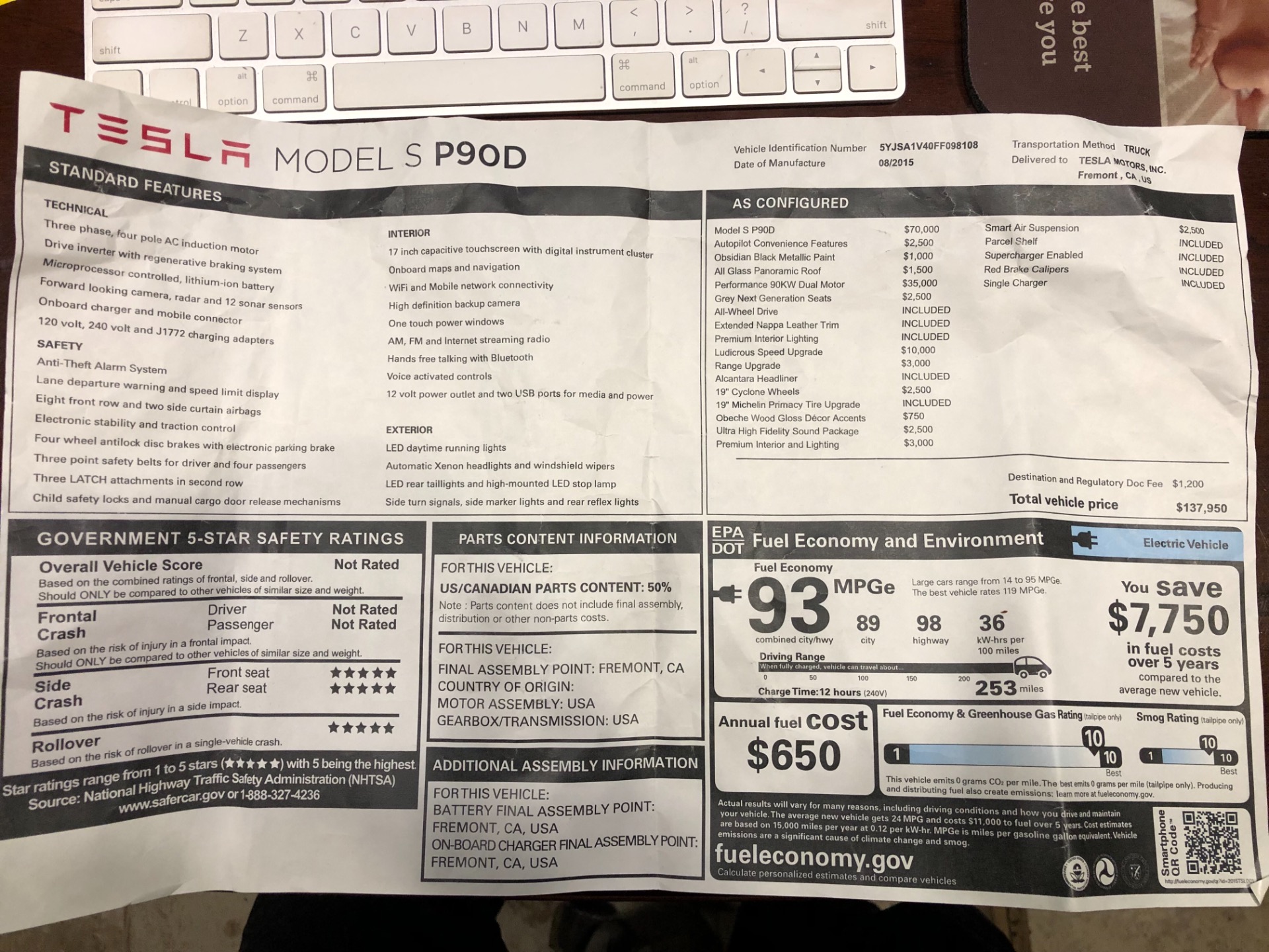 Used 2015 Tesla Model S P90D-1 OWNER-NO HAGGLE PRICE-LUDICROUS SPEED UPGRADE- | Mundelein, IL