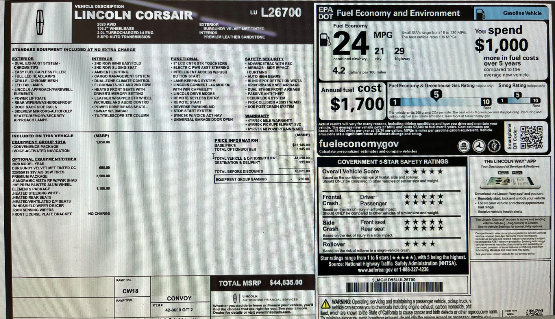 Used 2020 Lincoln Corsair Standard Low Miles 6k- SEE VIDEO | Mundelein, IL