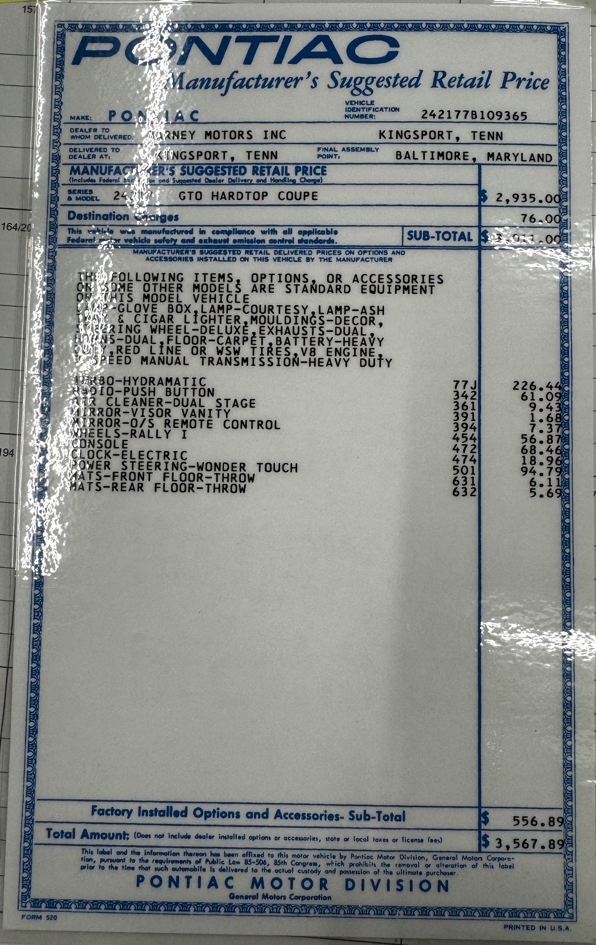 Used 1967 Pontiac GTO Numbers Matching 3 owner car-SEE VIDEO | Mundelein, IL