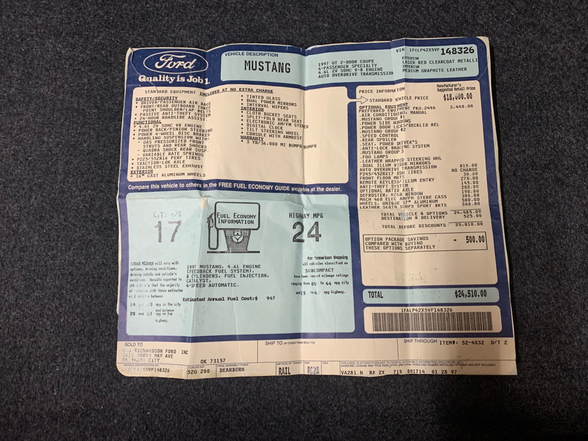 Used 1997 Ford Mustang GT -4.6L V8- Low miles- | Mundelein, IL