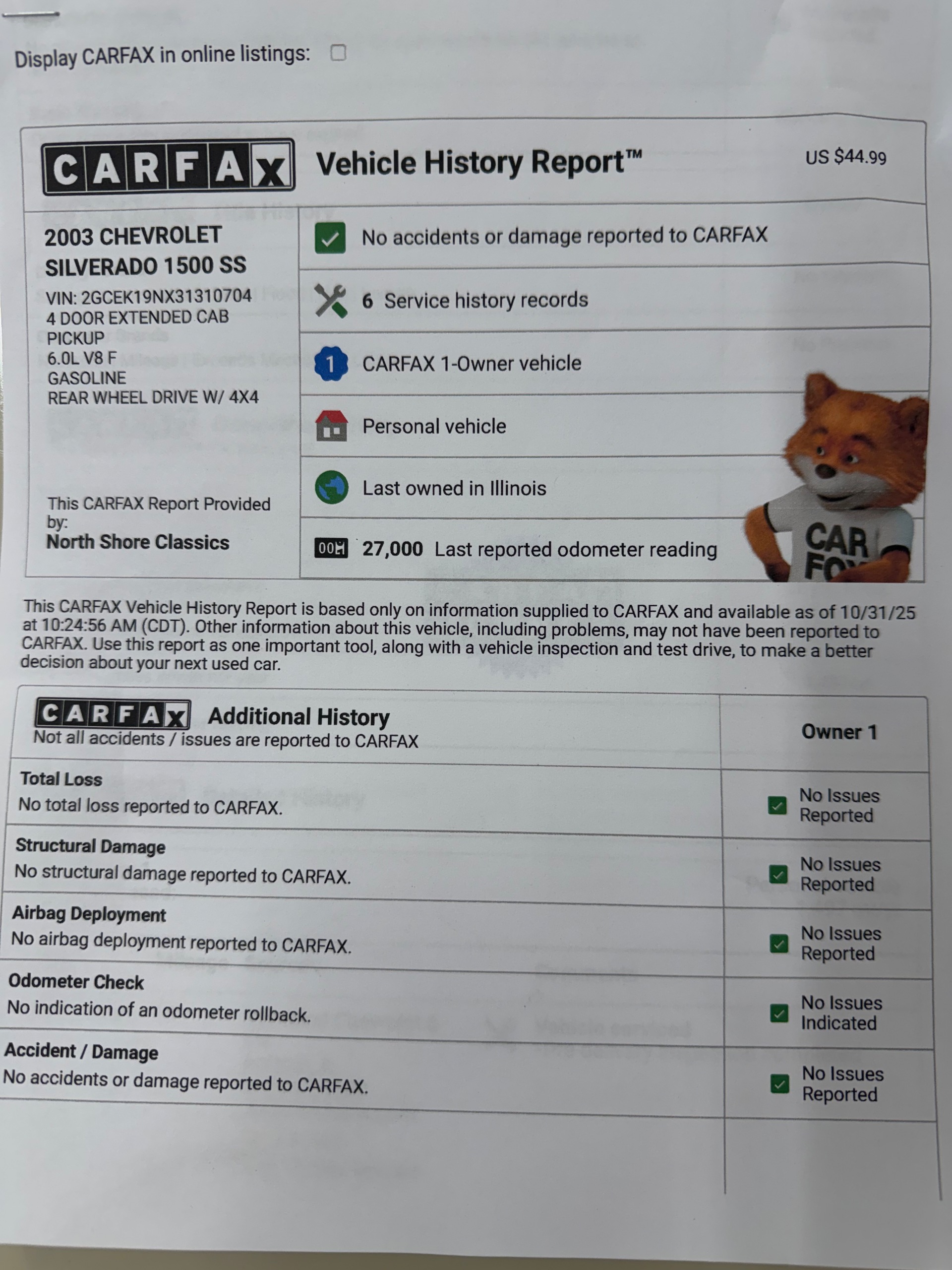 Used 2003 Chevrolet Silverado 1500 SS Low Mile One Owner Truck-SEE VIDEO | Mundelein, IL