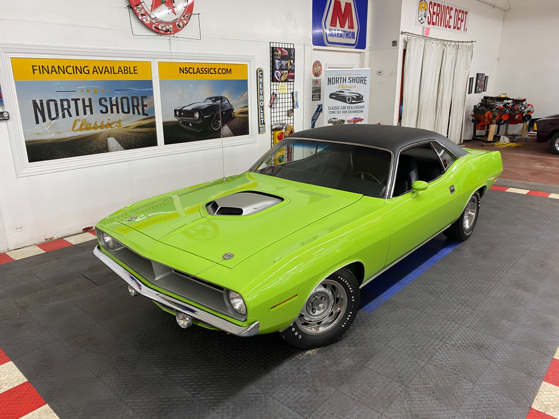 Used 1970 Plymouth Cuda Rare Sub Lime Green V Code 440 3x2 4 Speed Fender See Video For Sale Sold North Shore Classics Stock nsc